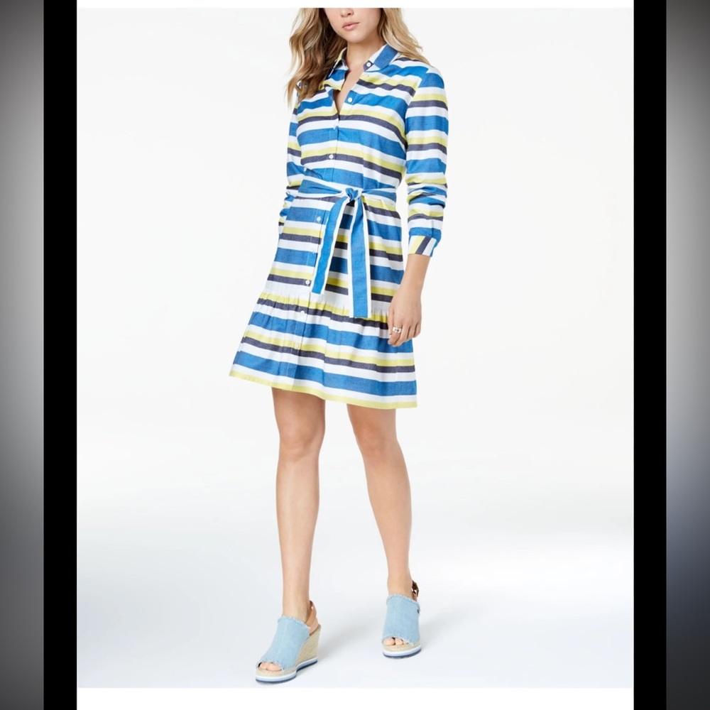 TOMMY HILFIGER | Striped Blue and Yellow Shirt Dress